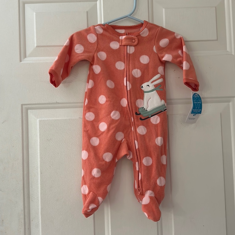 CARTER’S POLKA DOT BUNNY FLEECE FEETIE PAJAMA: PINK: NEW WITH TAGS: SIZE 3 MTH